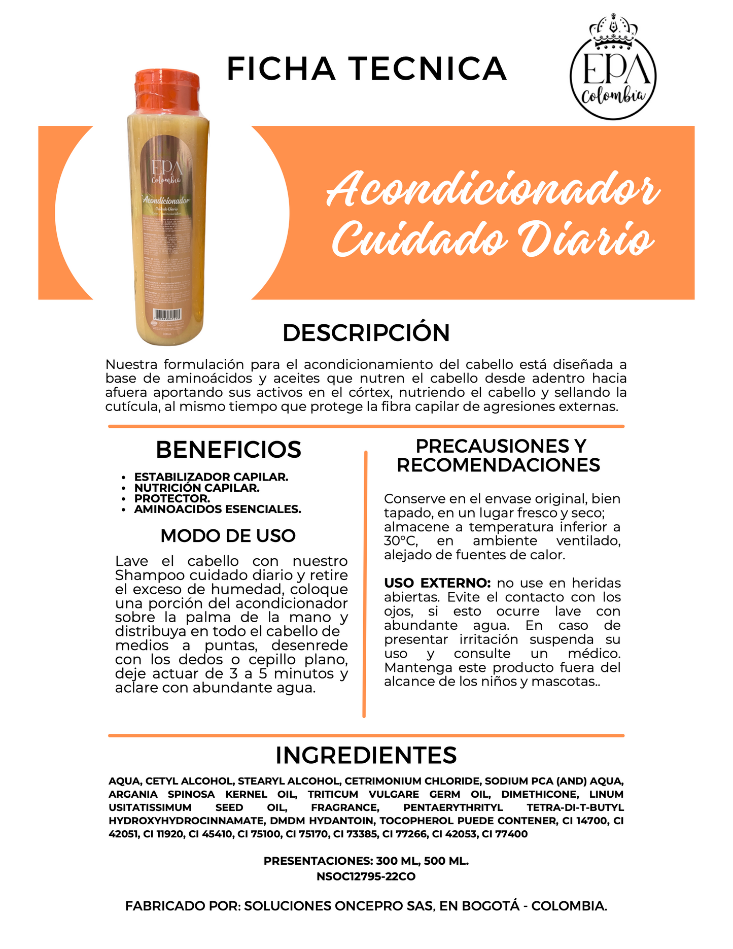 Acondicionador KOLORS - Tratamiento Hidratante (naranja) 500ml