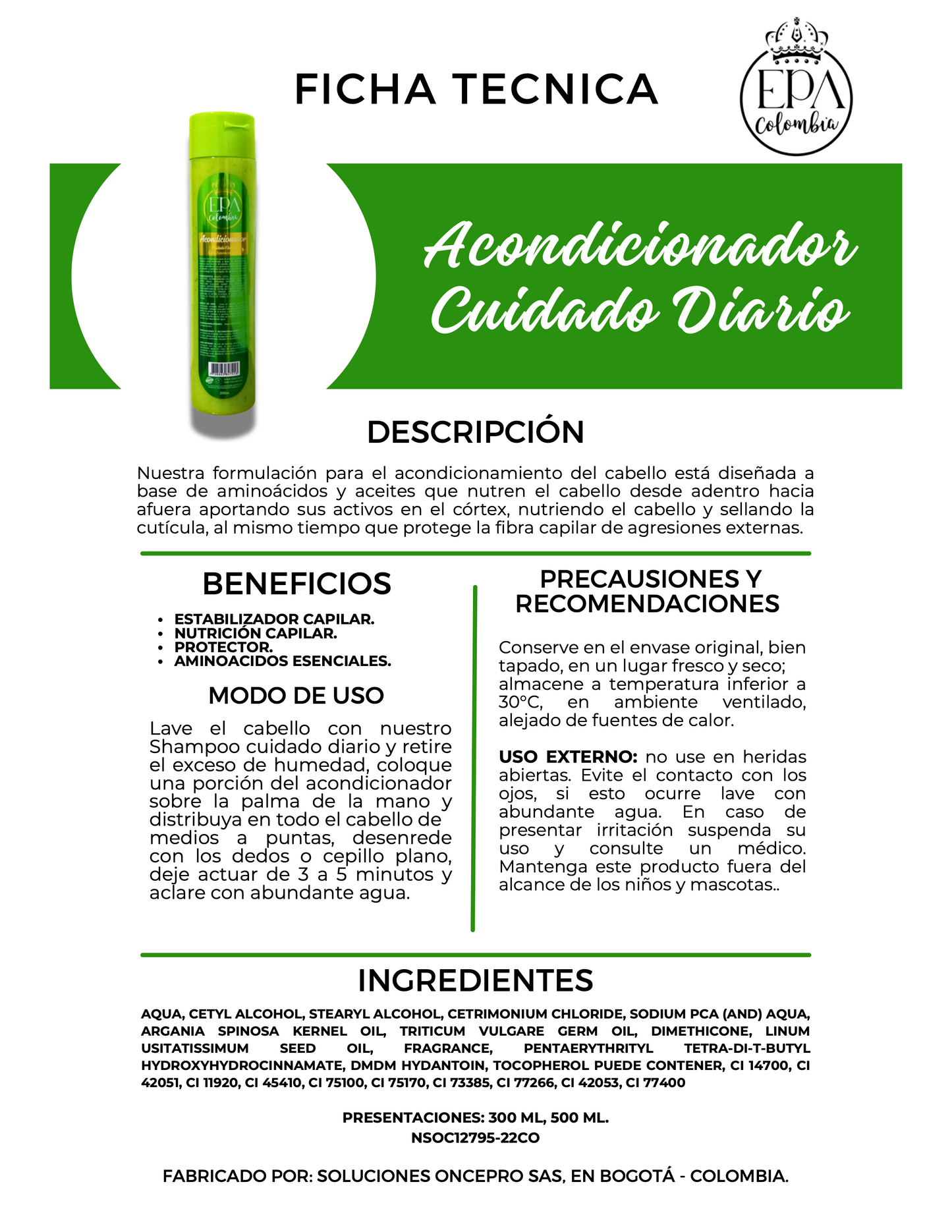Acondicionador KOLORS - Keratina (verde) 500ml