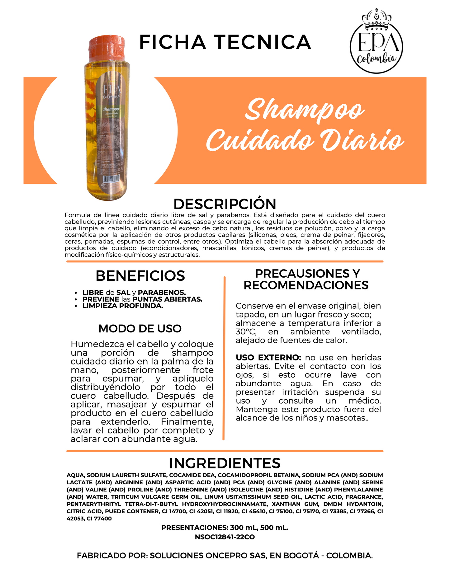 Shampoo KOLORS - Tratamiento Hidratante (naranja) 500ml