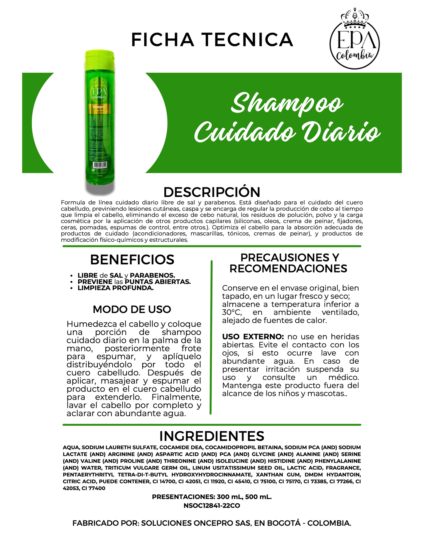 Shampoo KOLORS - Keratina (verde) 500ml